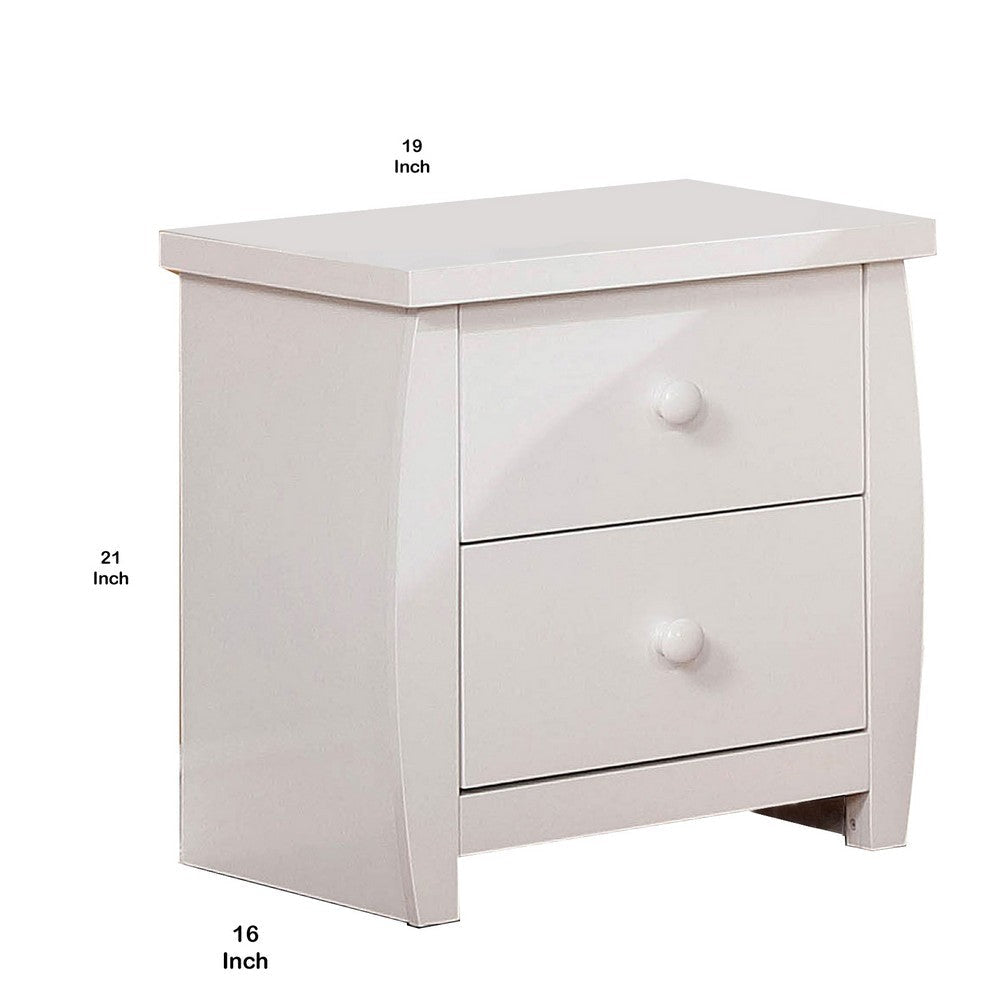 2 Drawer Nightstand with Curved Sides White By Casagear Home BM207309