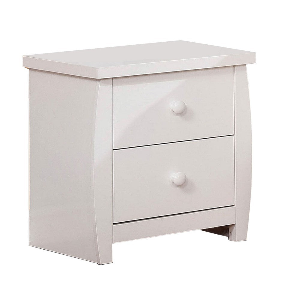 2 Drawer Nightstand with Curved Sides White By Casagear Home BM207309