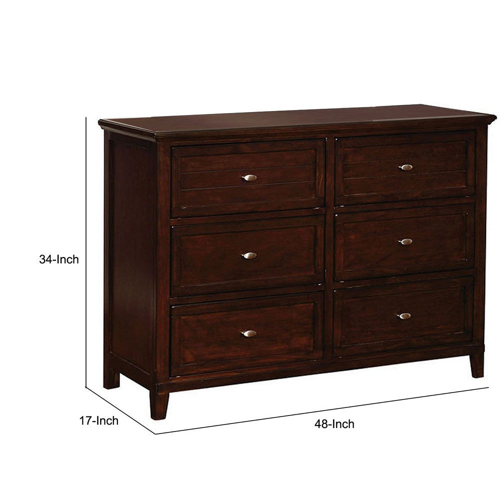 Wooden Dresser with 6 Drawers and Molded Trim Details Cherry Brown By Casagear Home BM207312