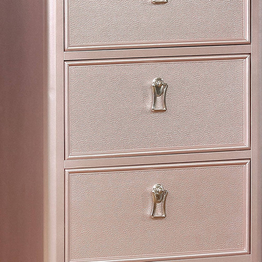 Wooden Frame 5 Drawer Swivel Chest with Mirror Trim Rose Gold By Casagear Home BM207314