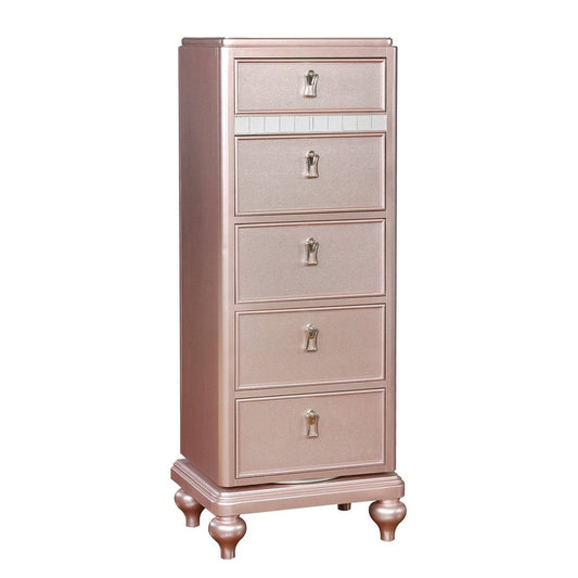 Wooden Frame 5 Drawer Swivel Chest with Mirror Trim, Rose Gold By Casagear Home