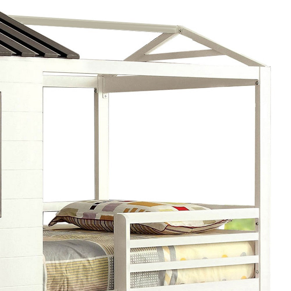 Twin Over Twin Stackable Metal Bunk Bed with Ladder White and Gray By Casagear Home BM207360