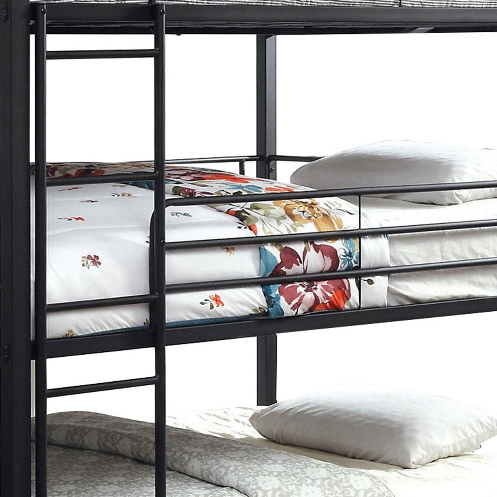 Industrial Style Queen Triple Decker Bunk Bed with Ladder Black By Casagear Home BM207362