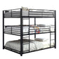 Industrial Style Queen Triple Decker Bunk Bed with Ladder, Black By Casagear Home