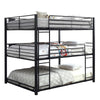 Industrial Style Queen Triple Decker Bunk Bed with Ladder, Black By Casagear Home