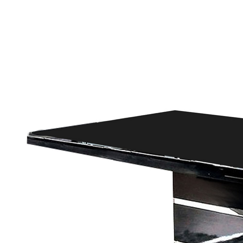 Wood and Metal High Gloss Finish Expandable Dining Table Black and Silver By Casagear Home BM207383