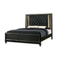 Fabric Upholstered Eastern King Bed with Mirror and LED Trim,Black and Gray By Casagear Home