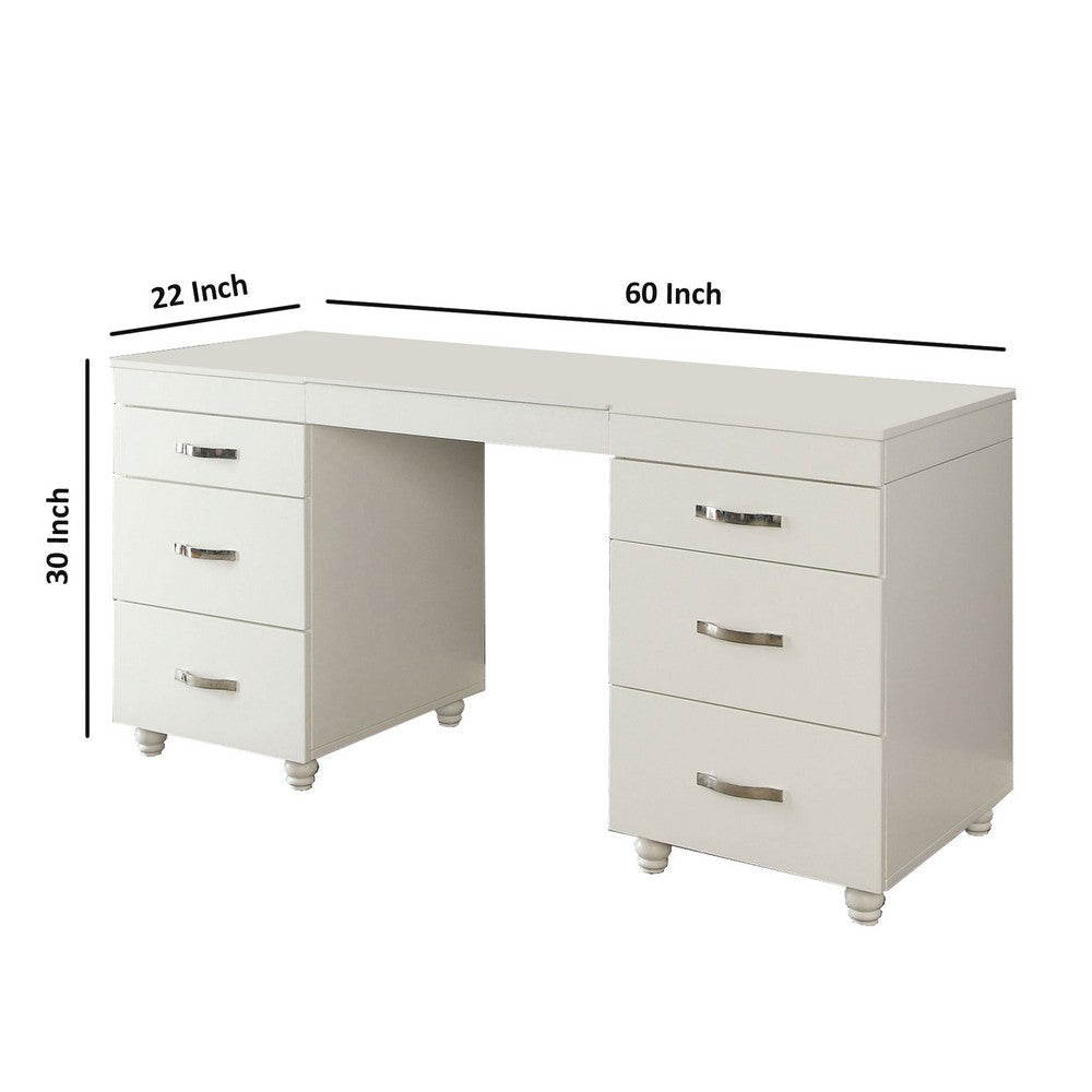 Contemporary 6 Drawer Vanity Desk with Lift Top Mirror White By Casagear Home BM207408