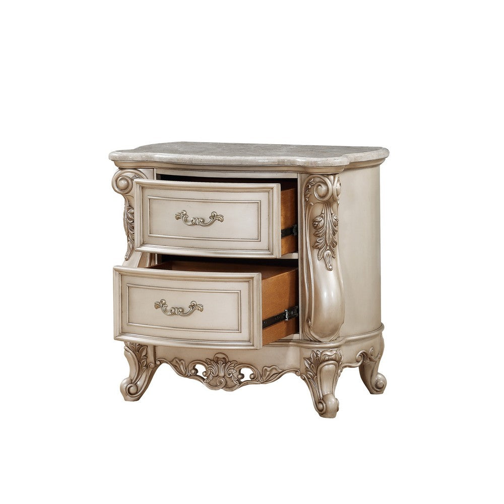 2 Drawer Nightstand With Raised Scrolled Floral Moulding White - BM207490 By Casagear Home BM207490