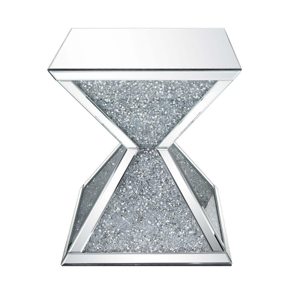 Sparkling End Table with Faux Diamonds Inlay Silver and Clear - BM207518 By Casagear Home BM207518