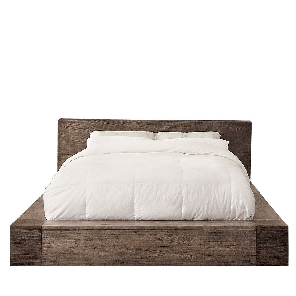 Transitional Style Wooden Queen Size Bed with Cornered Blocks, Brown By Casagear Home