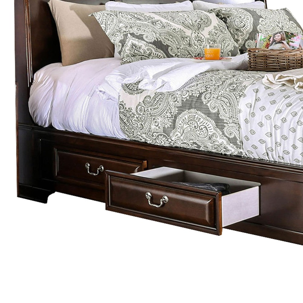 Wooden Queen Size Bed with Spacious Storage Drawers Brown By Casagear Home BM207574