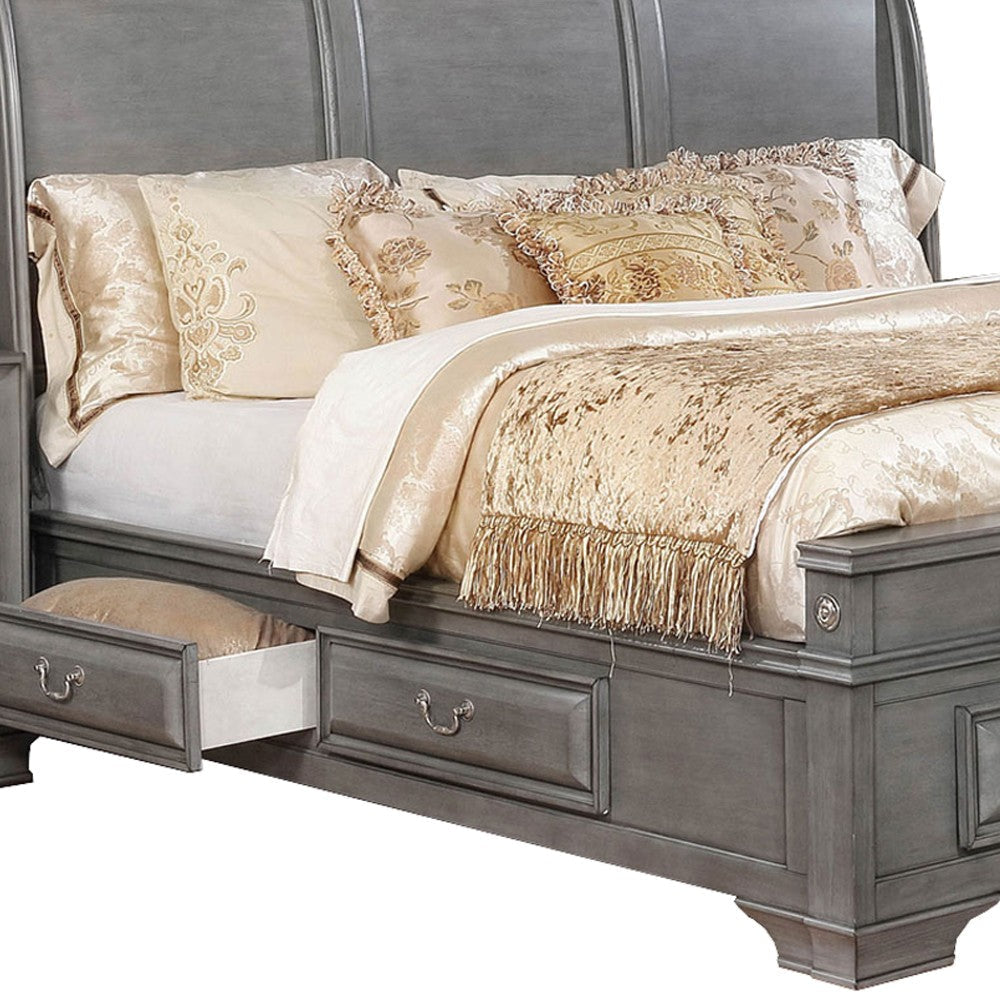 Wooden Queen Size Bed with Spacious Storage Drawers Gray By Casagear Home BM207575