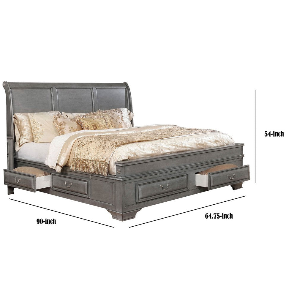 Wooden Queen Size Bed with Spacious Storage Drawers Gray By Casagear Home BM207575