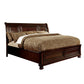 Wooden Queen Size Bed with Sleigh Headboard and Panel Design, Cherry Brown By Casagear Home