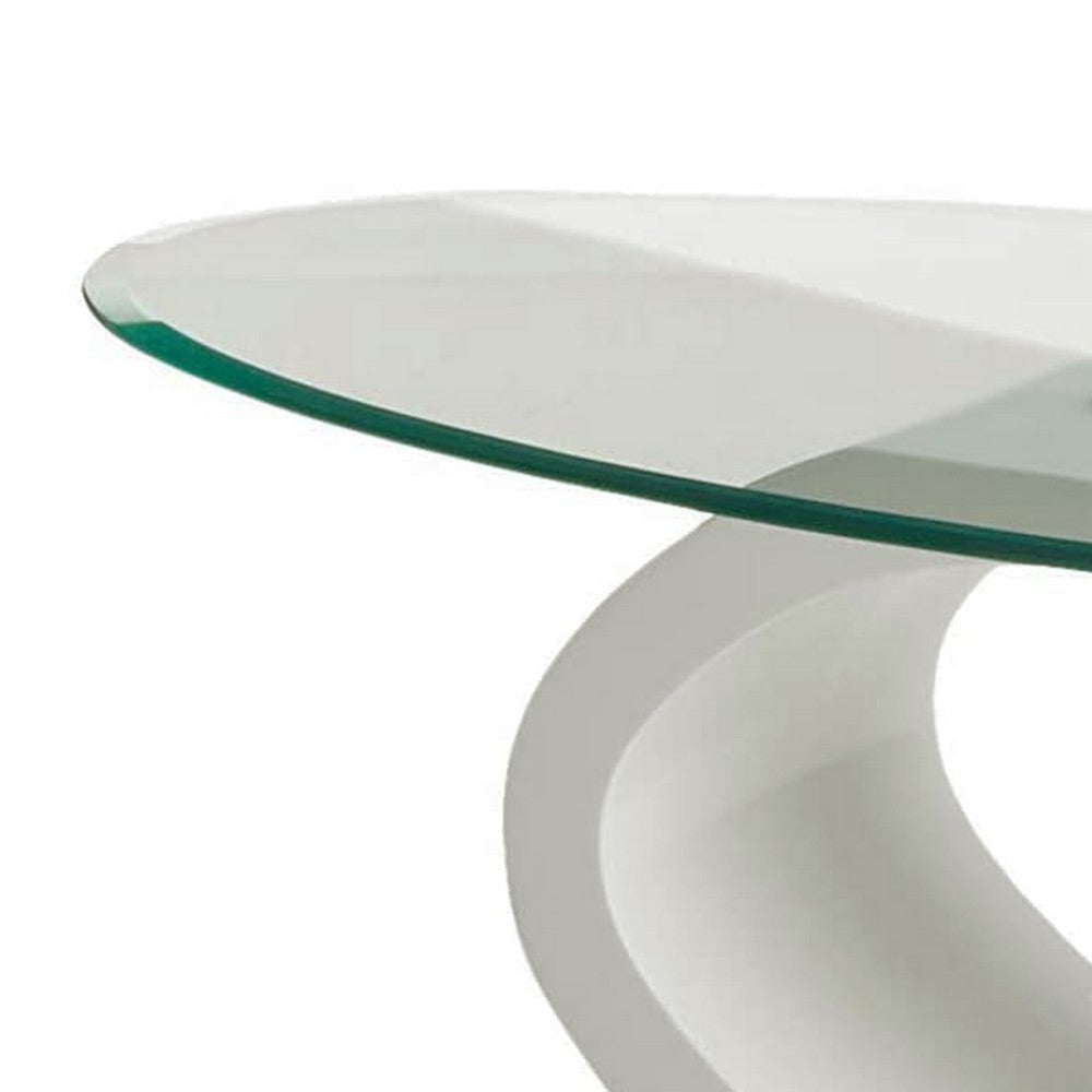 Contemporary Tempered Glass Top Coffee Table with O Shape Base White By Casagear Home BM207644