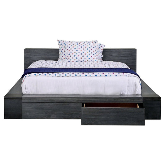 California King Size Bed with 2 Drawers, Gray By Casagear Home