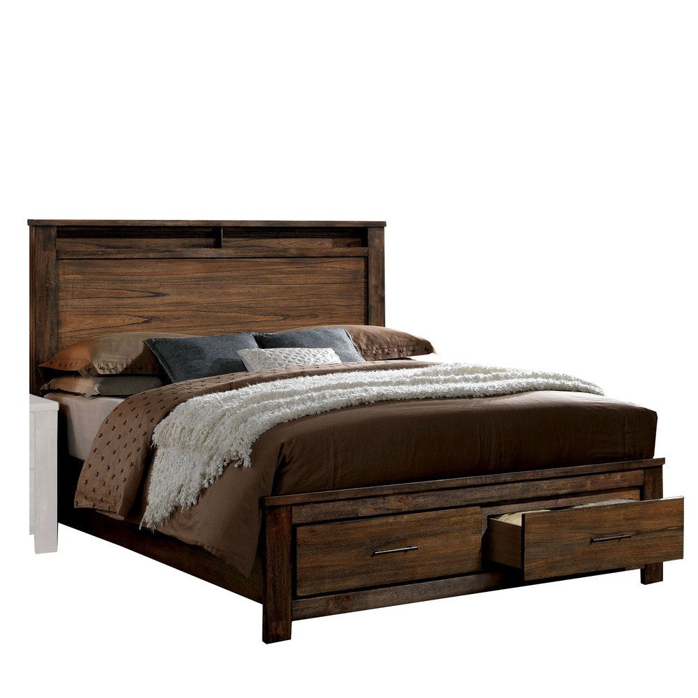 Wooden Queen Size Bed with 2 Drawer storage, Brown By Casagear Home