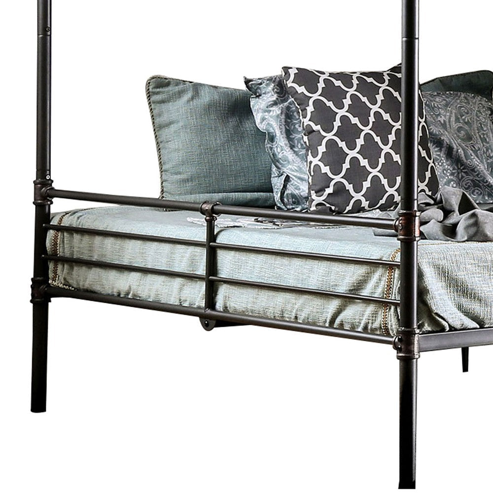 2 Tier Industrial Style Queen Size Bunk Bed with Attached Ladder Black By Casagear Home BM207730