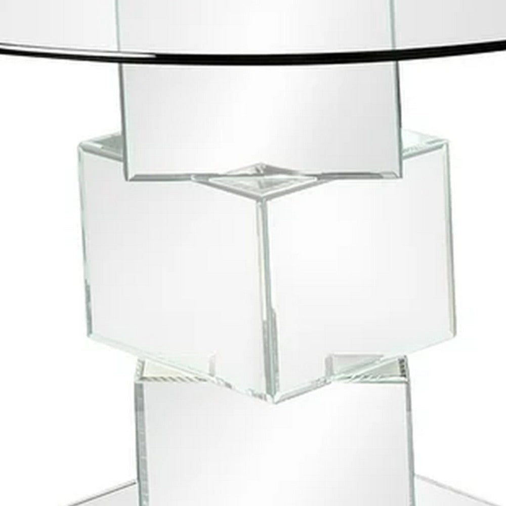 Dining Table with Round Glass Top Silver and Clear By Casagear Home BM207732