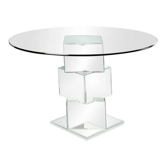 Dining Table with Round Glass Top, Silver and Clear By Casagear Home