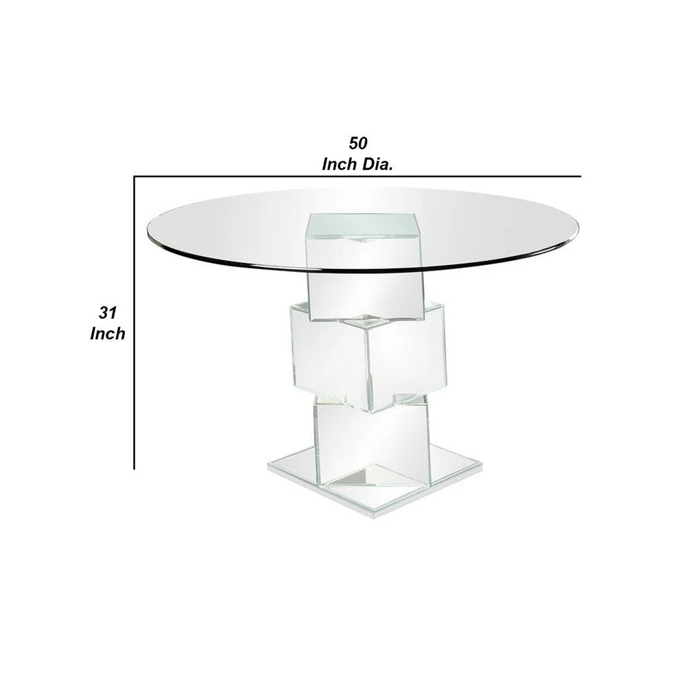 Dining Table with Round Glass Top Silver and Clear By Casagear Home BM207732