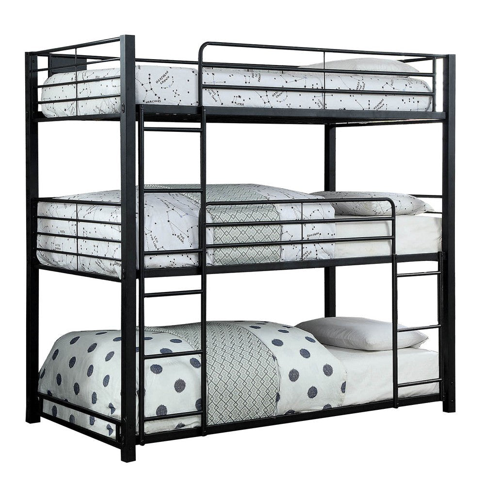 3 Tier Bunk Bed with Attached Ladders, Black By Casagear Home