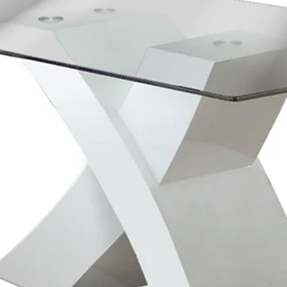 Dining Table with Square Glass Top White and Clear By Casagear Home BM207743