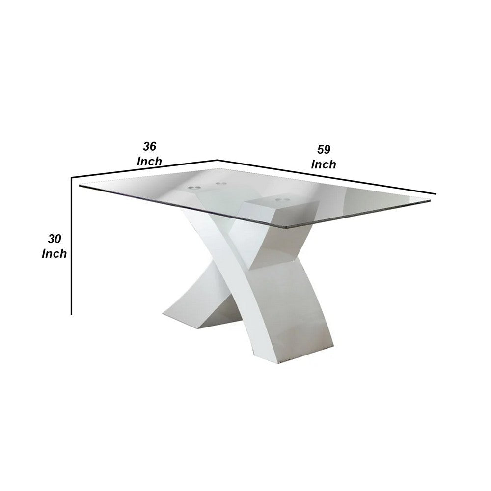 Dining Table with Square Glass Top White and Clear By Casagear Home BM207743