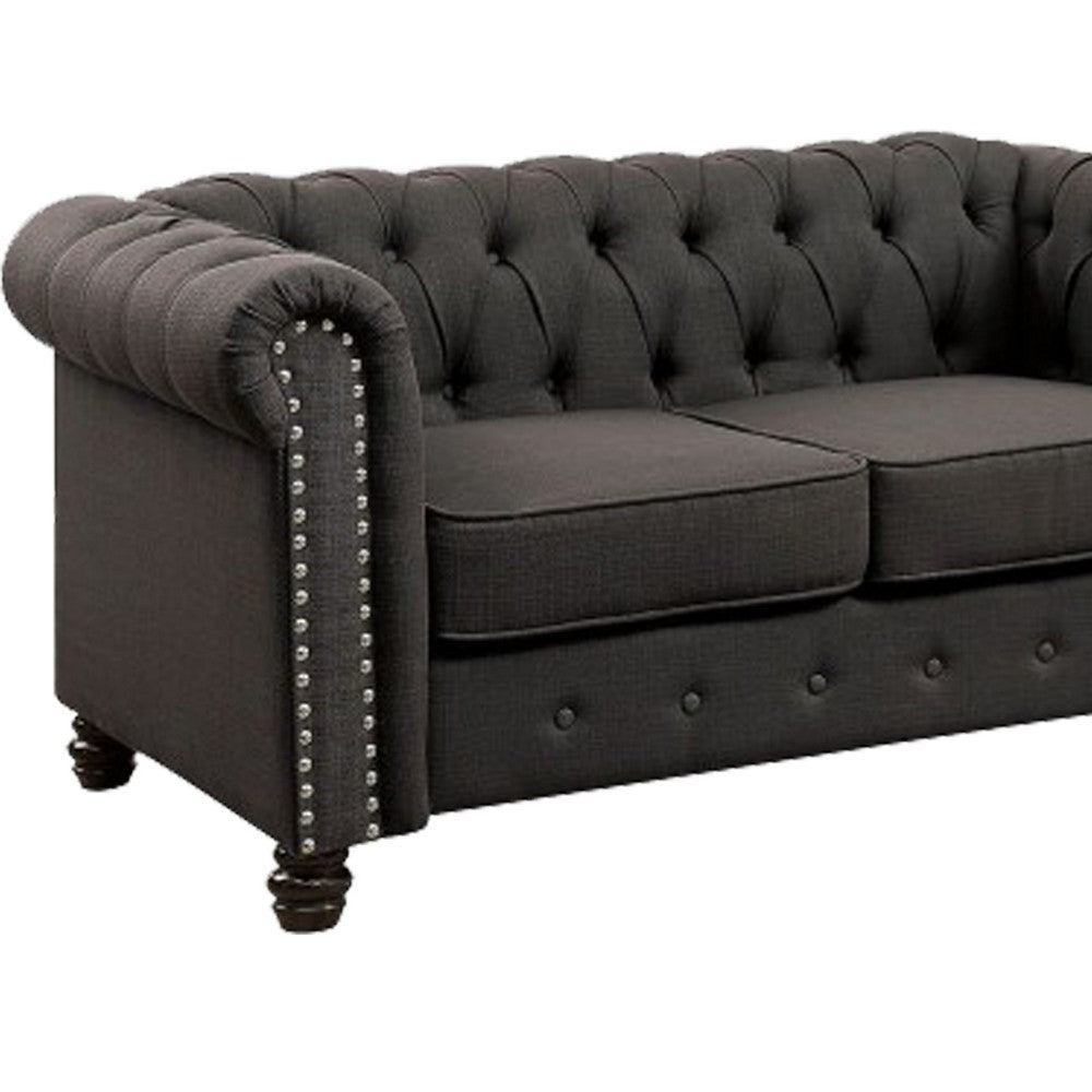 Fabric Upholstered Chesterfield Loveseat with Nailhead Trims Gray By Casagear Home BM207753