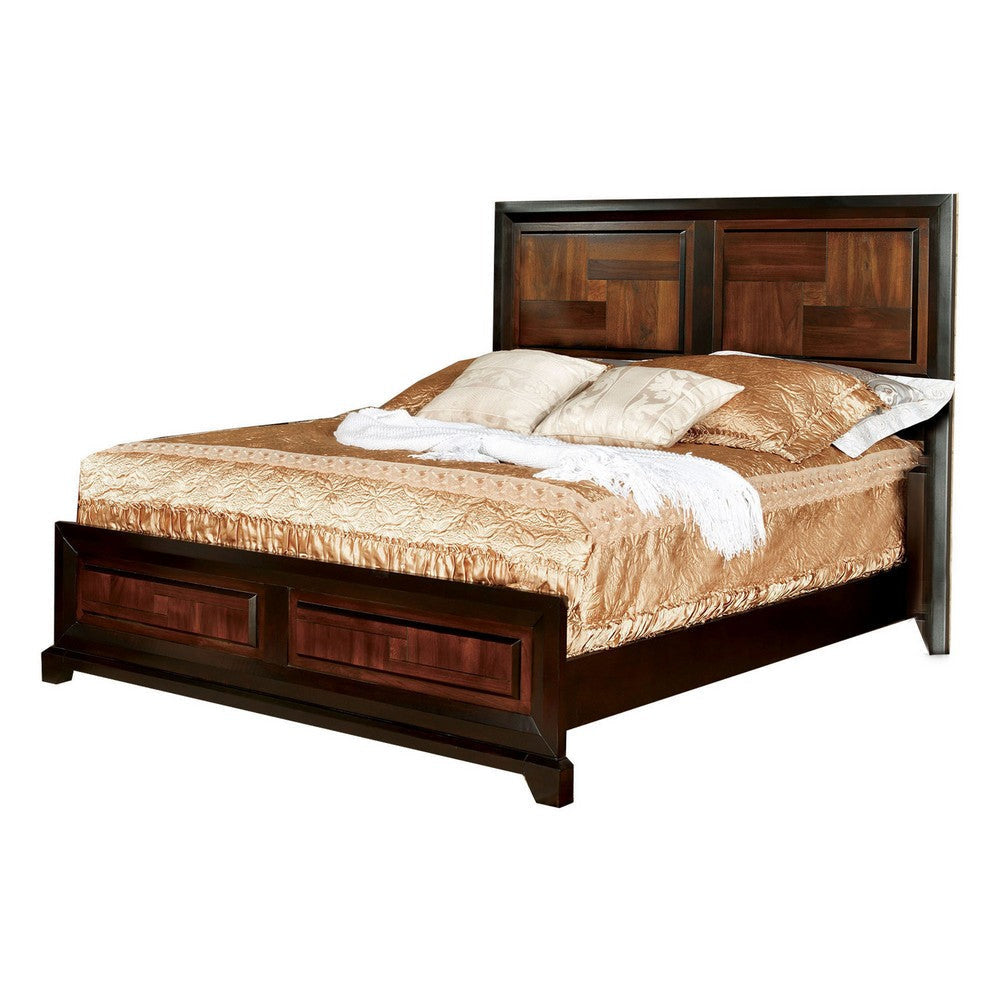 Full Size Wooden Transitional Bed with Parquet Pattern Brown By Casagear Home BM207777