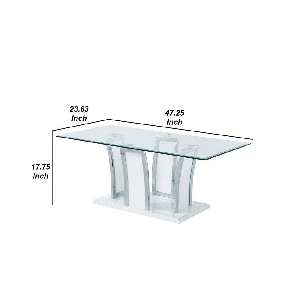 Contemporary Coffee Table with Chrome Trimmed Flared Base White By Casagear Home BM207885