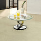 Coffee Table with Twisted Metal Base and Round Glass Top Silver and Black By Casagear Home BM207892