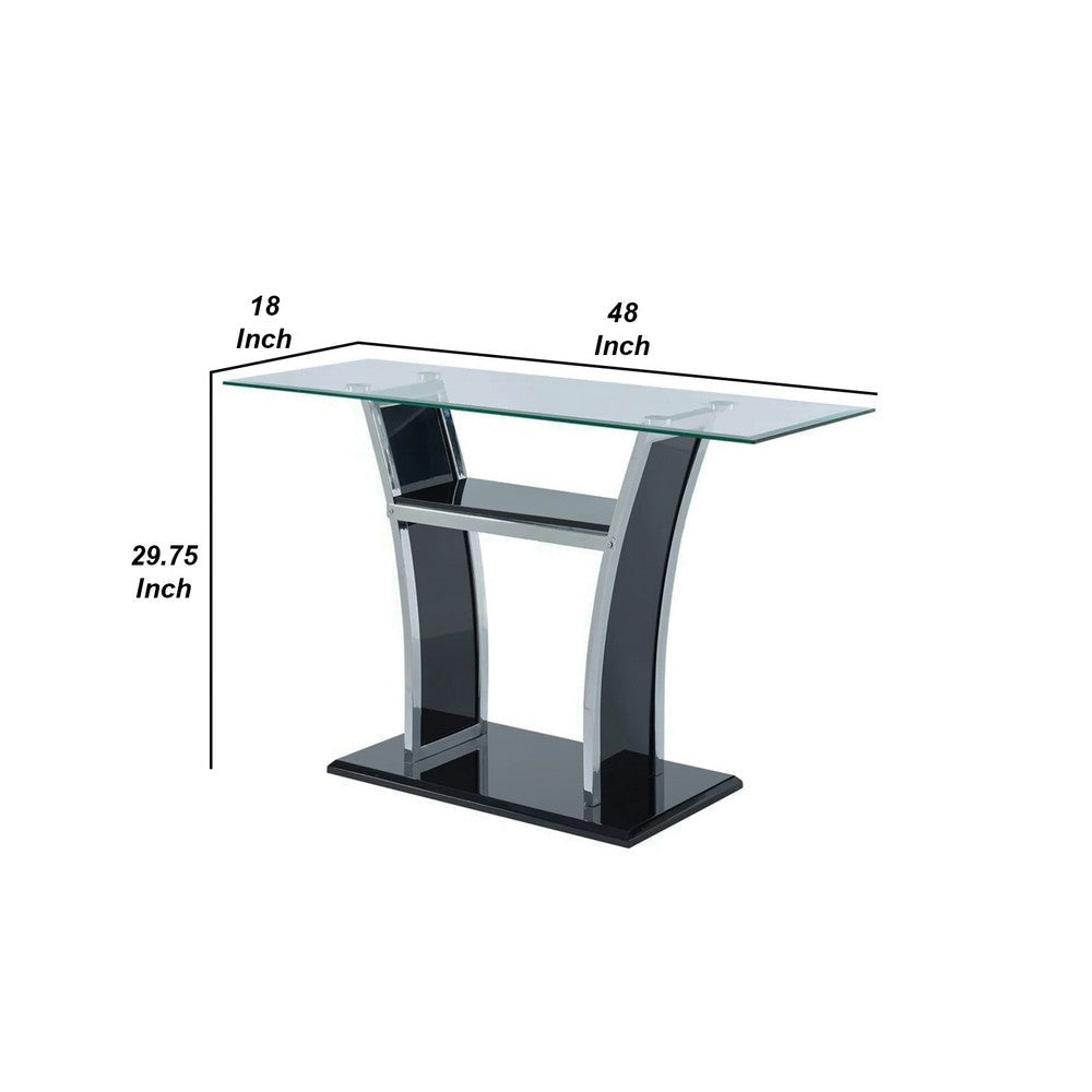 Sofa Table with Chrome Trimmed Curved Sides and Open Bottom Shelf Black By Casagear Home BM207899