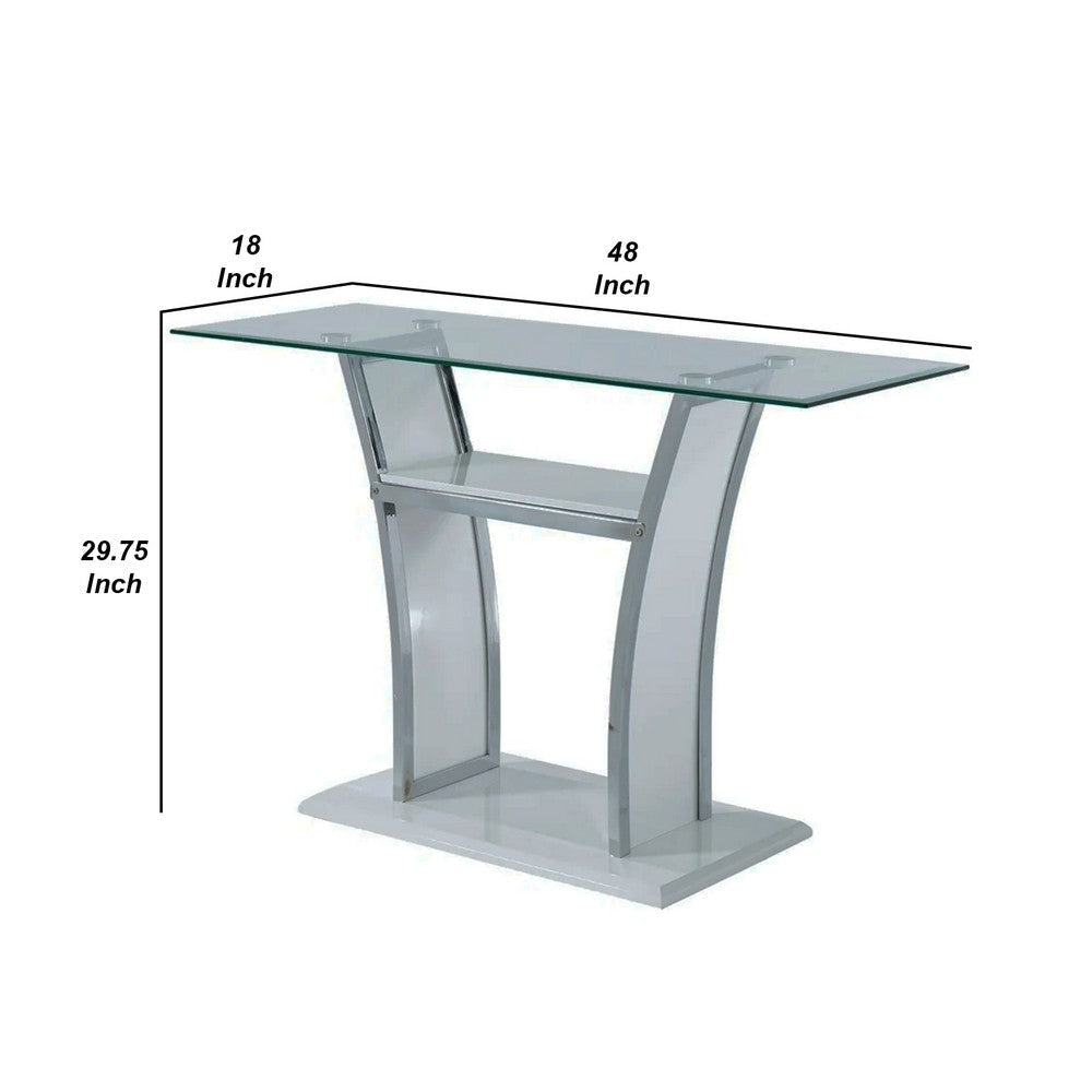 Sofa Table with Chrome Trimmed Curved Sides and Open Bottom Shelf White By Casagear Home BM207900