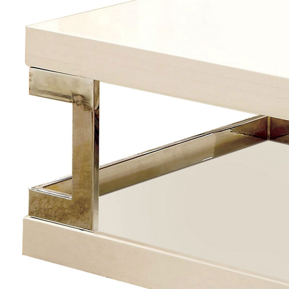 Contemporary Coffee Table with Chrome Frame Accents Silver and White By Casagear Home BM207901