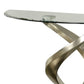 Sofa Table with Twisted Metal Base and Semi Circular Glass Top Silver By Casagear Home BM207905