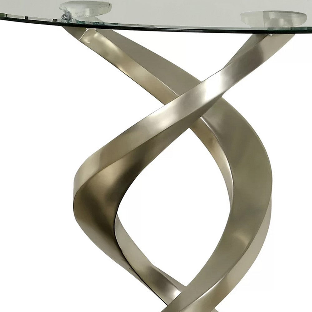 Sofa Table with Twisted Metal Base and Semi Circular Glass Top Silver By Casagear Home BM207905