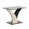 Modern Two Tone Flared Base End Table with Glass Top, White and Gray By Casagear Home