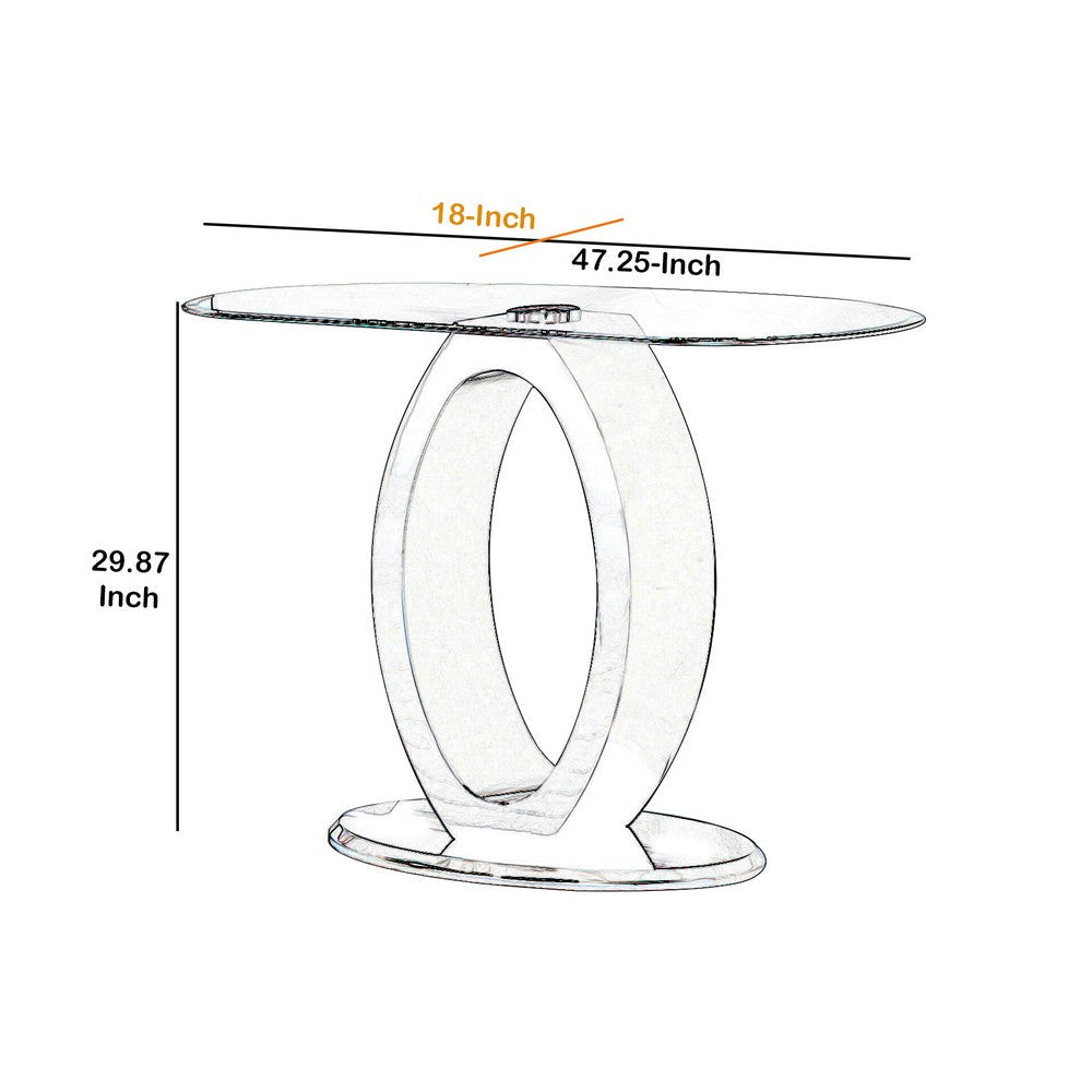 Contemporary Tempered Glass Top Sofa Table with O Shape Base White By Casagear Home BM207925