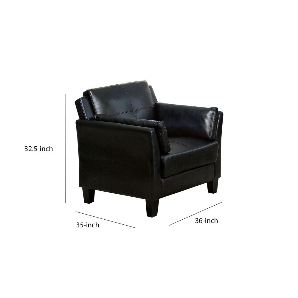 Faux Leather Upholstered Chair with Curved Arms and Stitching Details,Black By Casagear Home BM207933