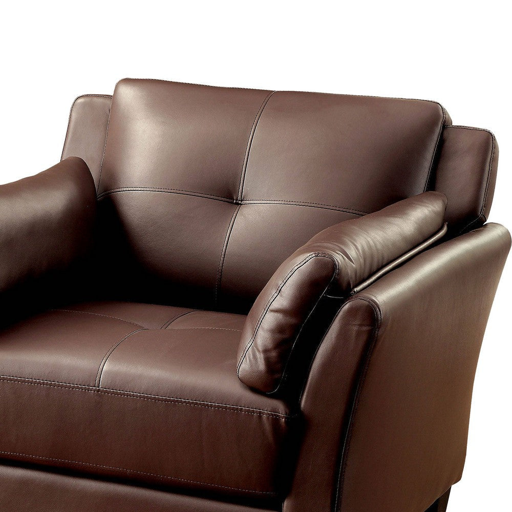 Faux Leather Upholstered Chair with Curved Arms and Stitching Details,Brown By Casagear Home BM207934