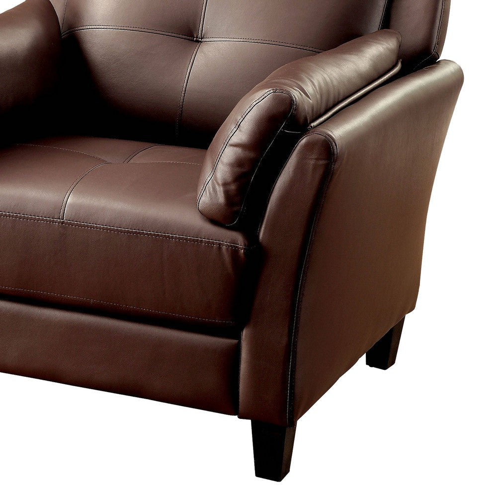 Faux Leather Upholstered Chair with Curved Arms and Stitching Details,Brown By Casagear Home BM207934