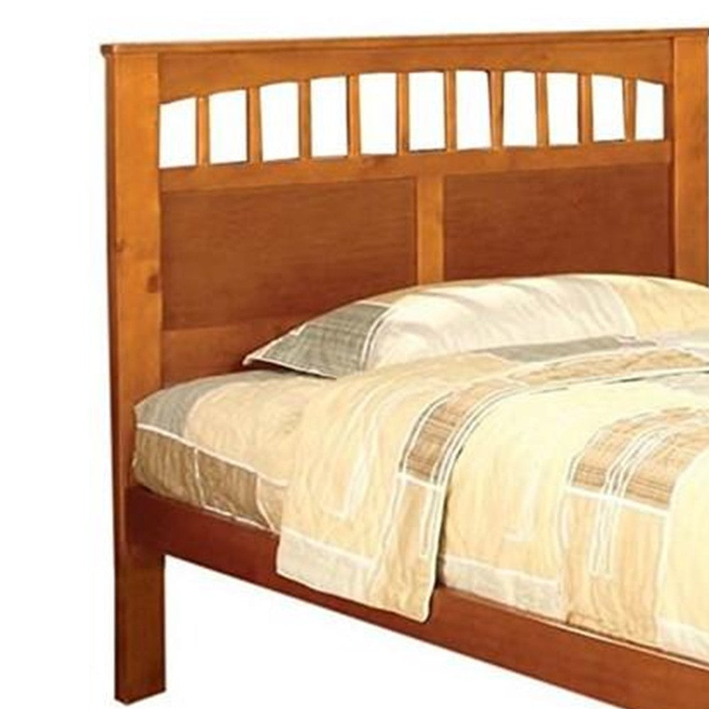 Transitional Twin Bed with Mission Style Panel Headboard Oak Brown By Casagear Home BM207938