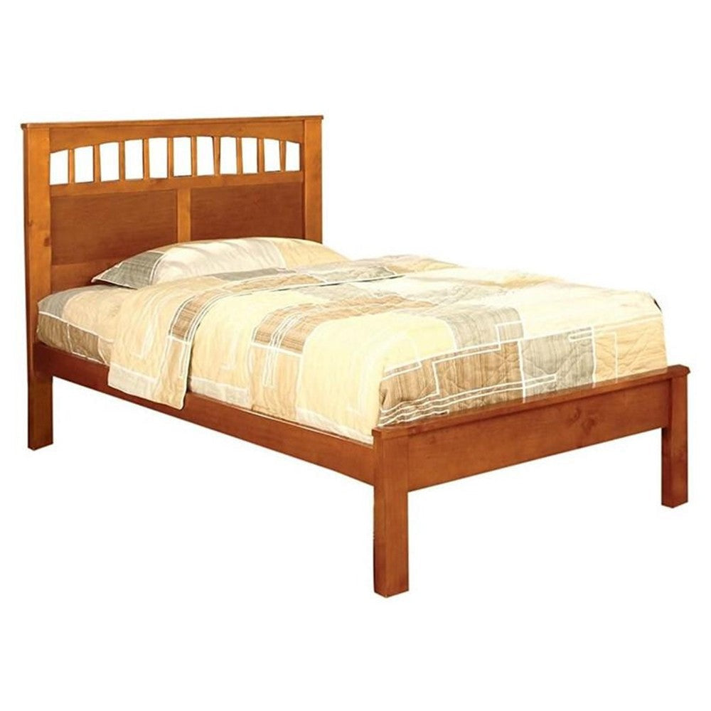 Transitional Twin Bed with Mission Style Panel Headboard, Oak Brown By Casagear Home