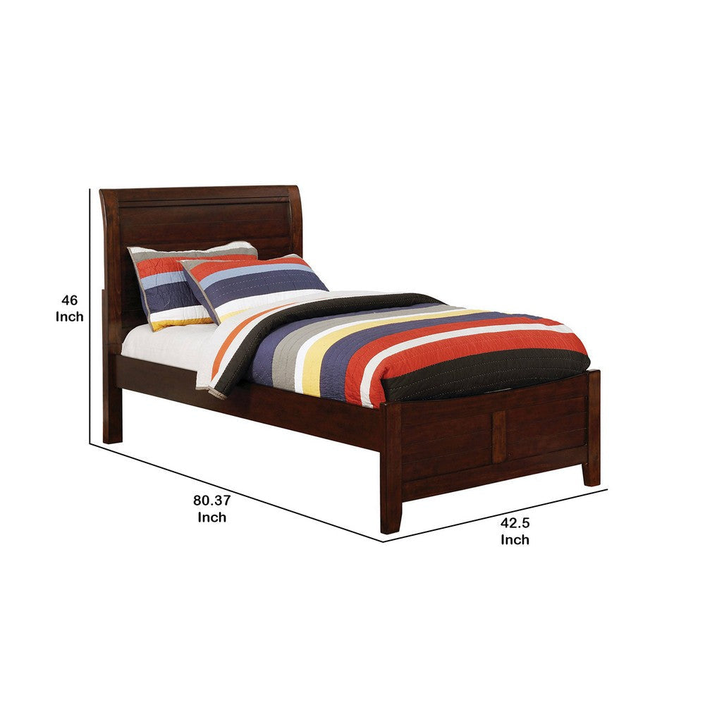 Transitional Sleigh Twin Bed with Plank Style Headboard Cherry Brown By Casagear Home BM207941