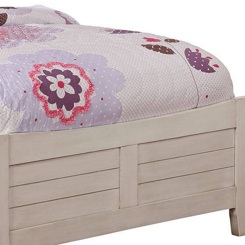 Transitional Sleigh Twin Bed with Plank Style Headboard Antique White By Casagear Home BM207942