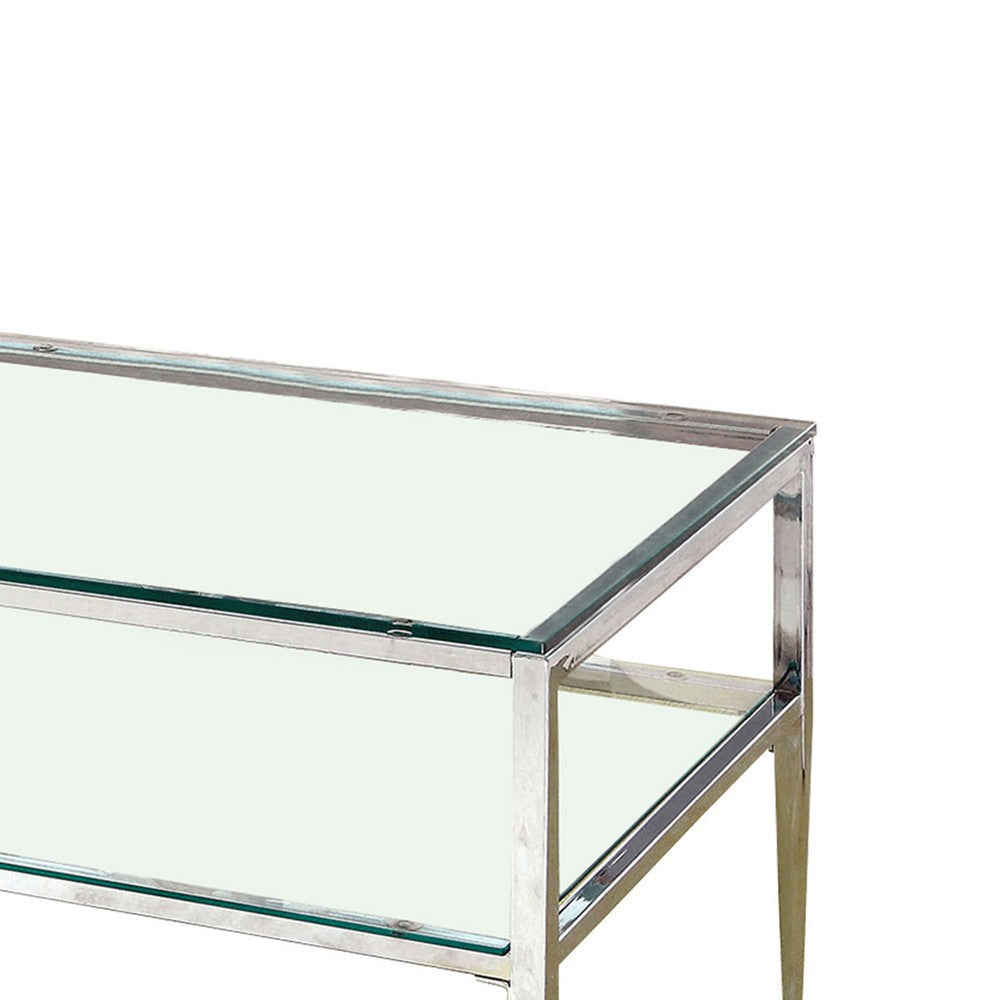 Coffee Table with Rectangular Glass Top and Tapered Legs Silver and Clear By Casagear Home BM207950