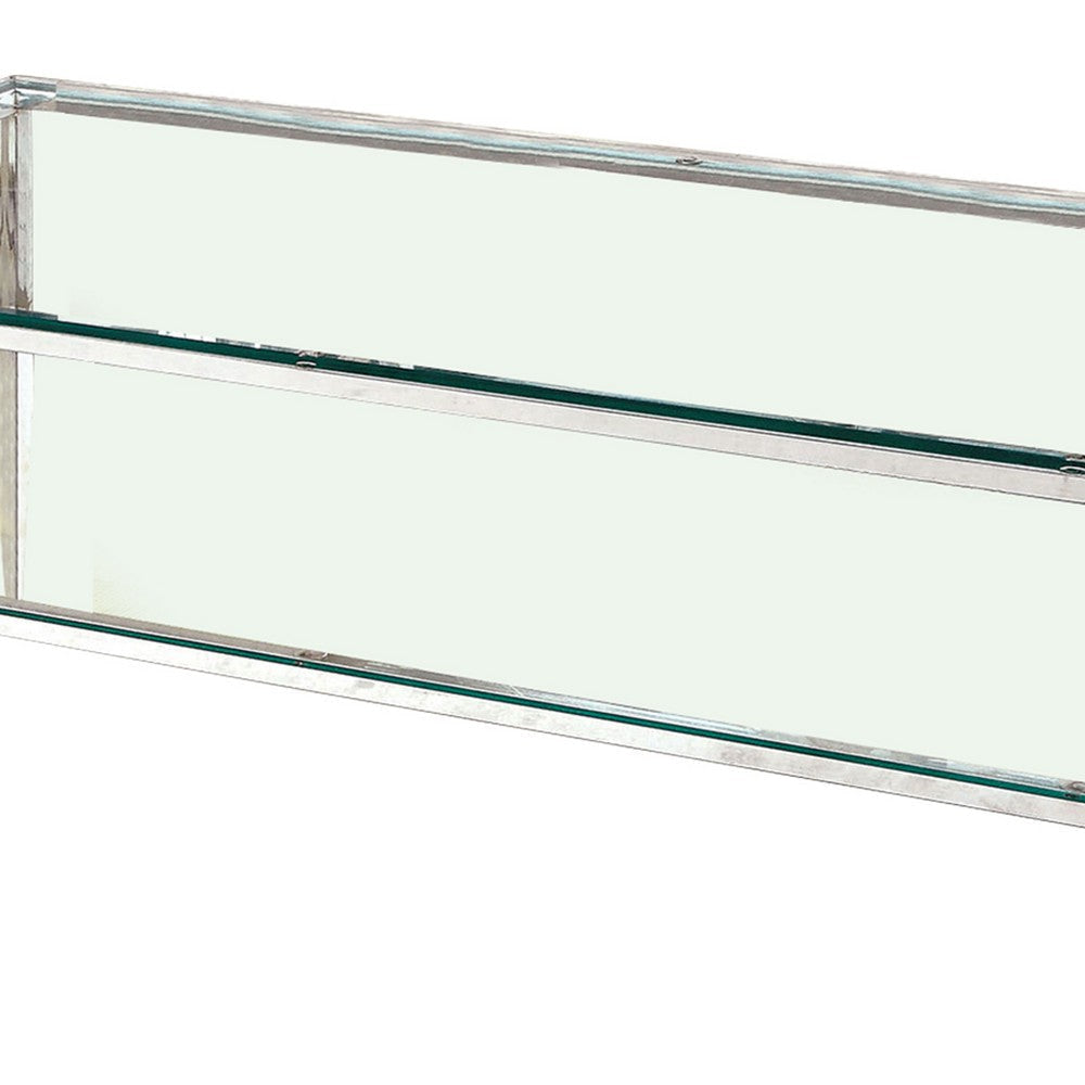 Coffee Table with Rectangular Glass Top and Tapered Legs Silver and Clear By Casagear Home BM207950