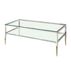 Coffee Table with Rectangular Glass Top and Tapered Legs, Silver and Clear By Casagear Home